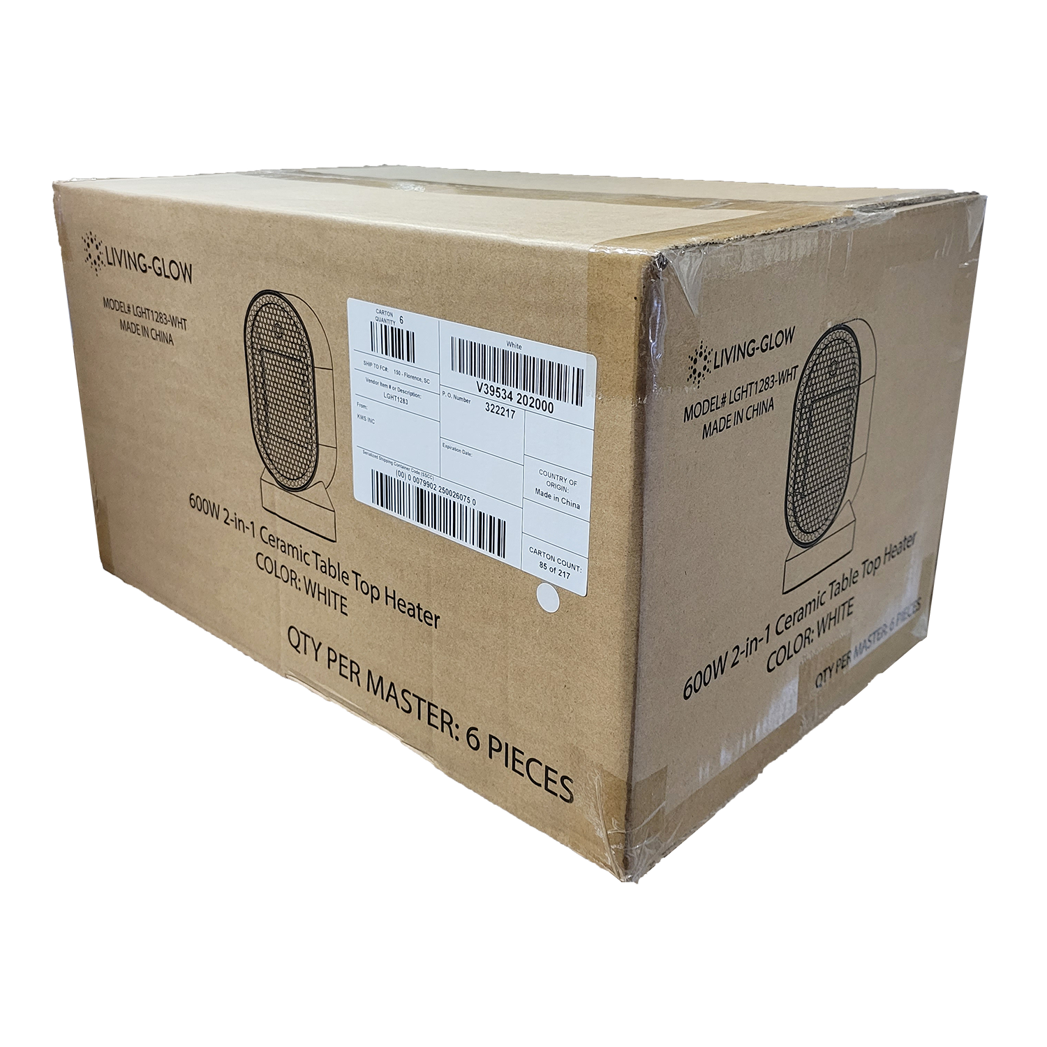 Living-Glow 600W Ceramic Tabletop Fan/Heater Combo, Assorted Colors, FOB KS