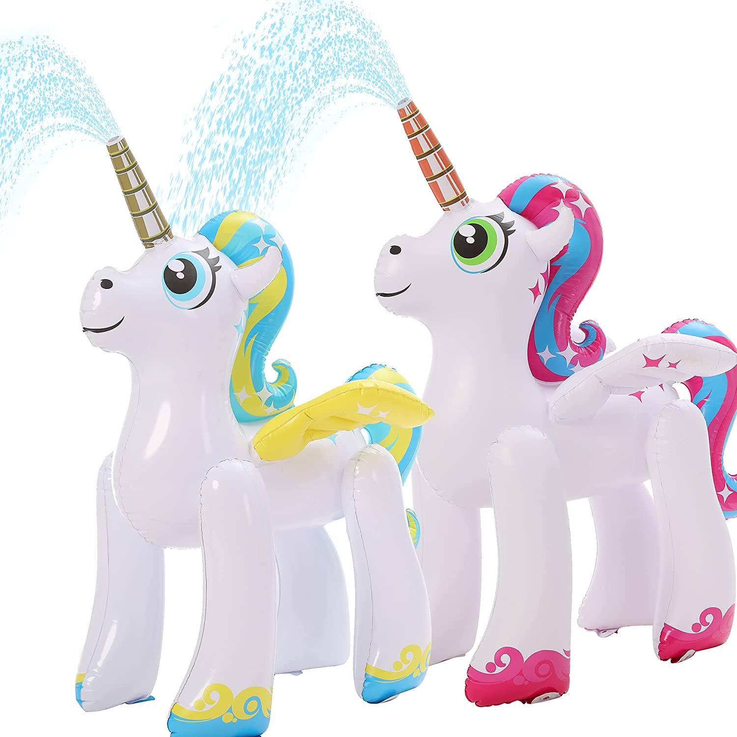 Inflatable Unicorn Yard Sprinkler, Inflatable Water Toy, Unicorn Rainbow Sprinkler for Kids with Wings, Summer Outdoor Fun, Lawn Sprinkler Toy for Kids 2 Pack
