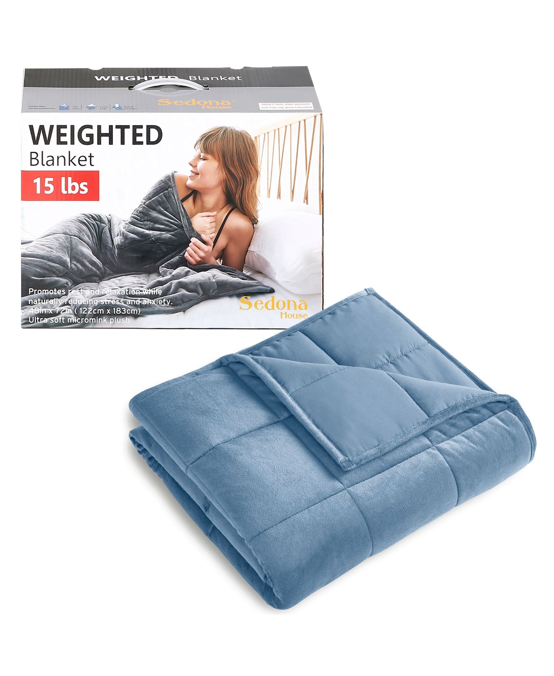 Sedona House 15lb Silky Velvet Weighted Blanket, Reversible Design, 48X72, Color options: Blue or Dark Grey