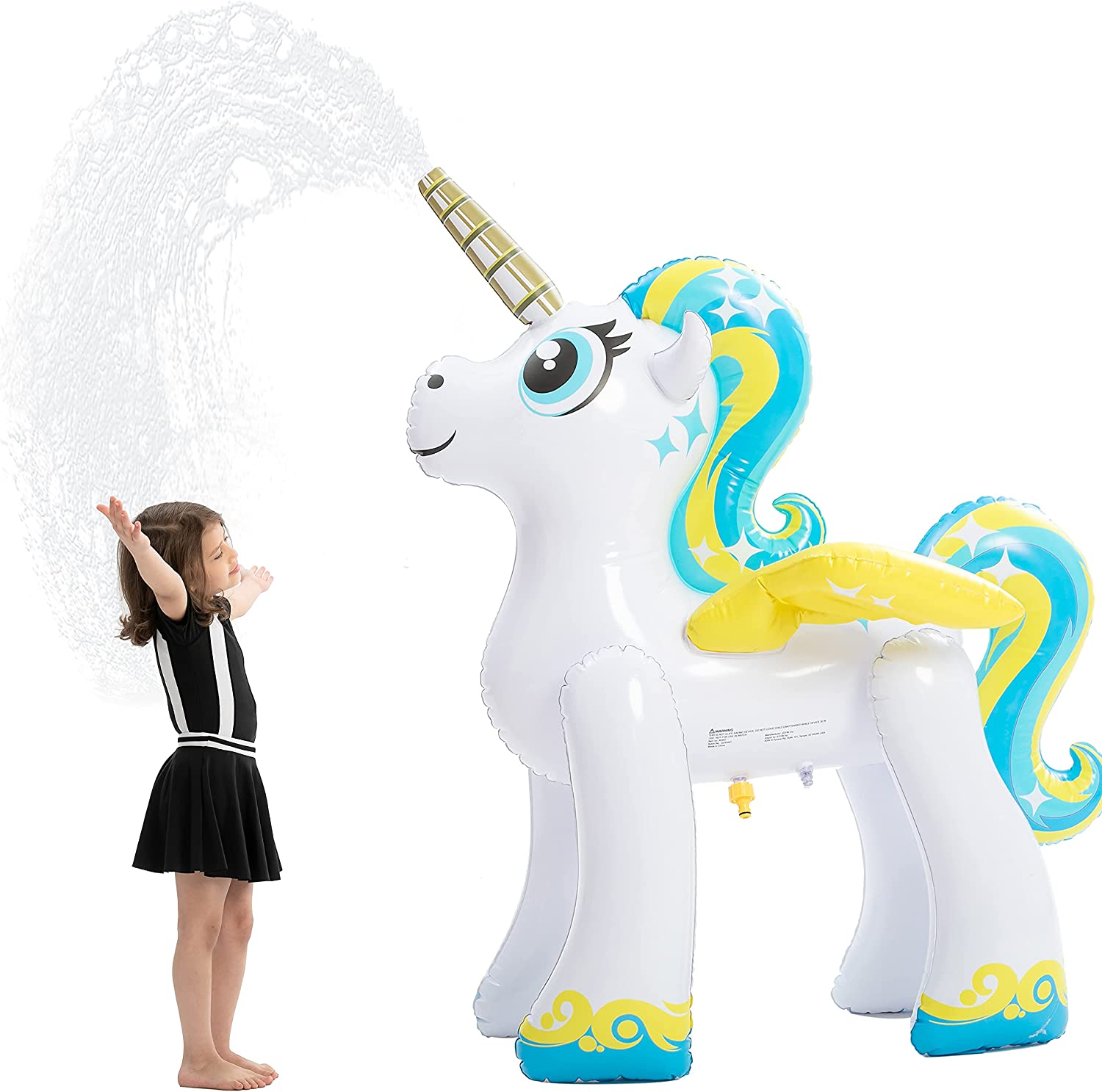 Inflatable Unicorn Yard Sprinkler, Inflatable Water Toy, Unicorn Rainbow Sprinkler for Kids with Wings, Summer Outdoor Fun, Lawn Sprinkler Toy for Kids 2 Pack