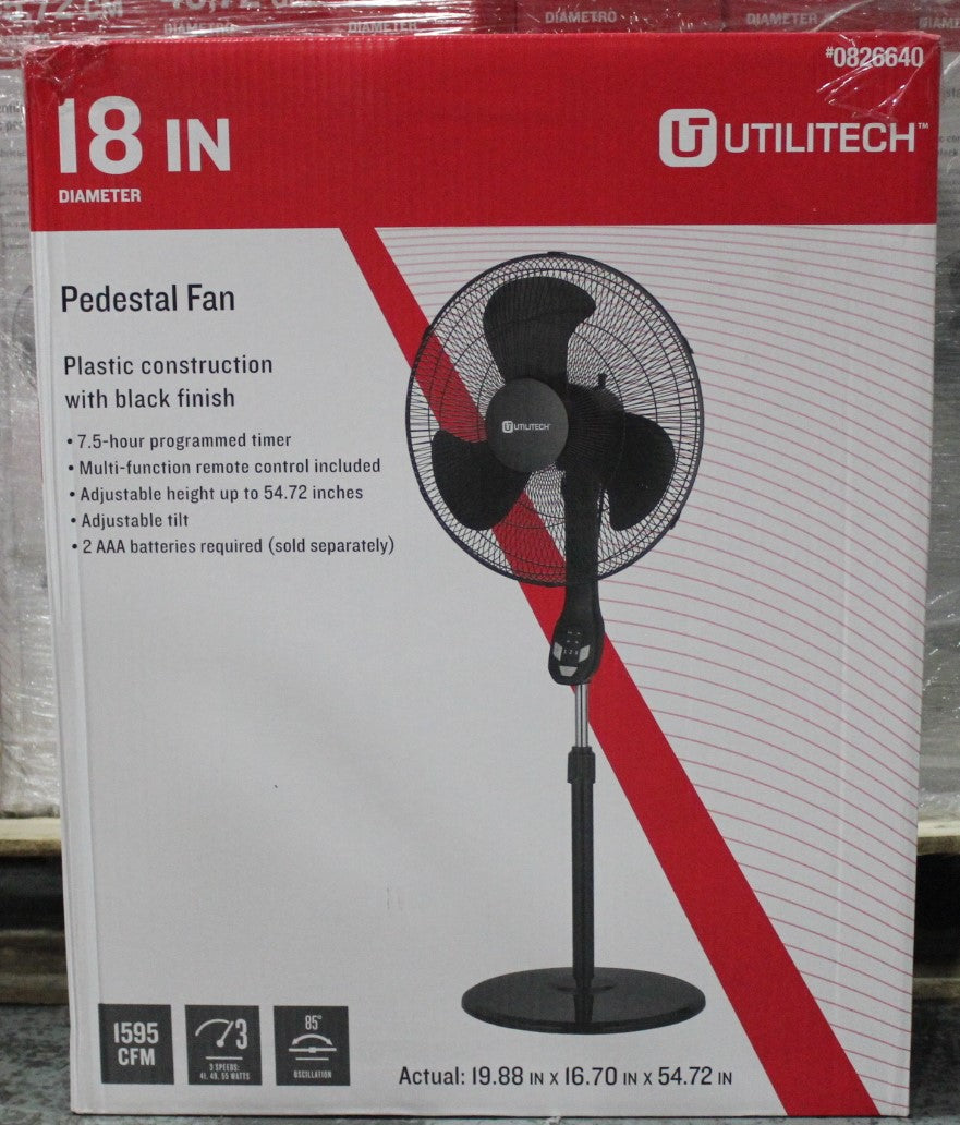 Utilitech 18-in 3-Speed Indoor Stand Fan With Timer and Remote Control