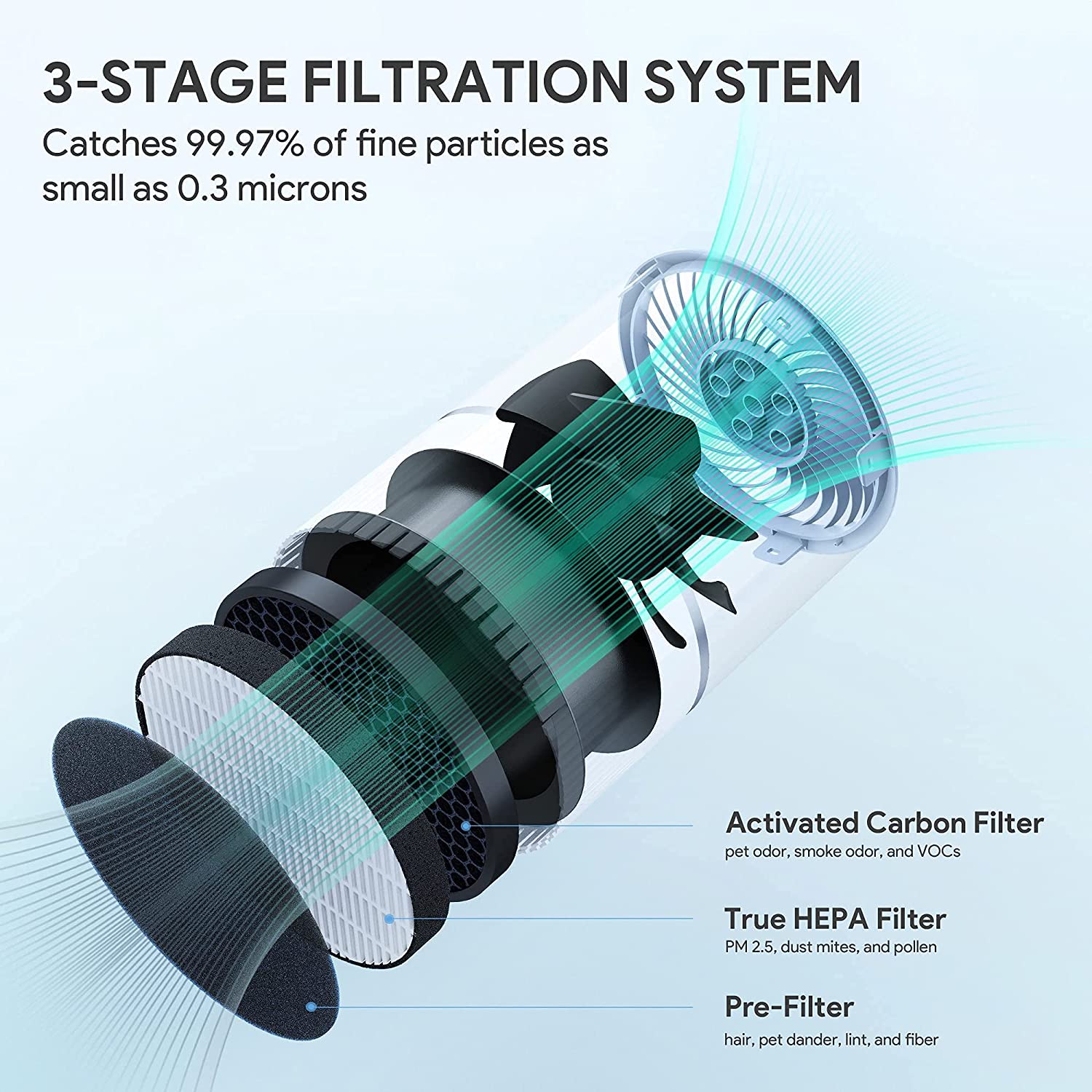 Air Purifier for Home Bedroom, H13 True HEPA Filter with 3 Stage Filtration, Speed Control, Sleep Mode, Removes 99.97% Dust, Smoke, Pollen and Pet Dander