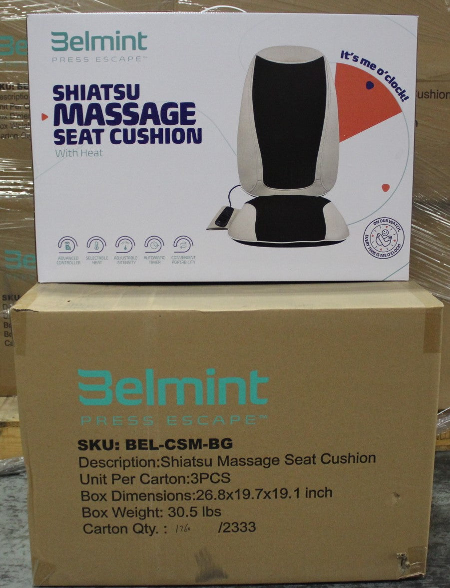 Belmint Seat Cushion Massager with Shiatsu Vibration, Soothing Heat for Back