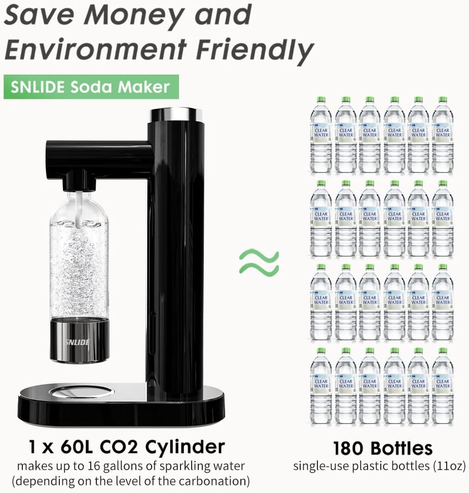 SNLIDE Soda Maker, Soda Water Machine with 1000ML Pet Bottle & DIY Stickers, Easy to Operate, Sparkling Water Maker for Home, with One 60L CO2 Exchange Carbonator
