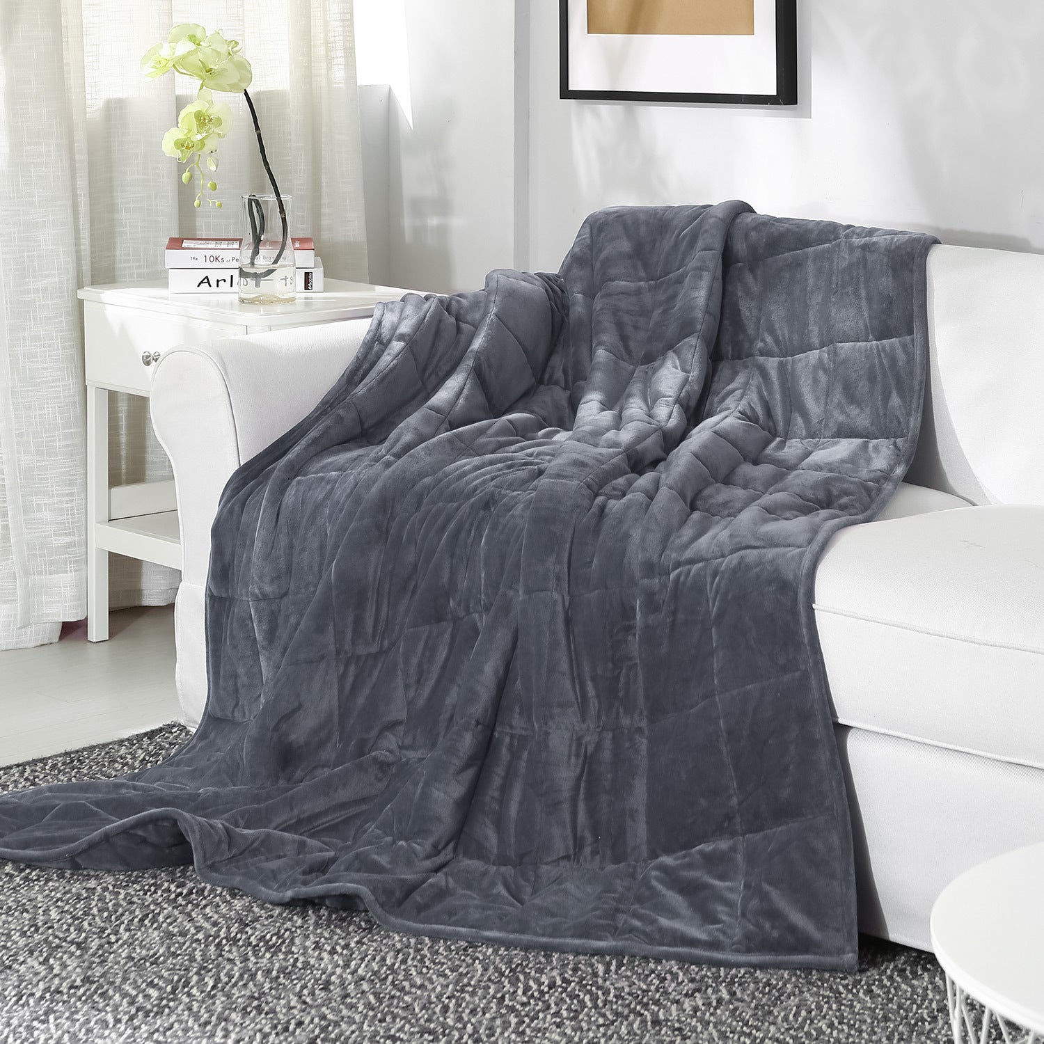 Sedona House 15lb Silky Velvet Weighted Blanket, Reversible Design, 48X72, Color options: Blue or Dark Grey