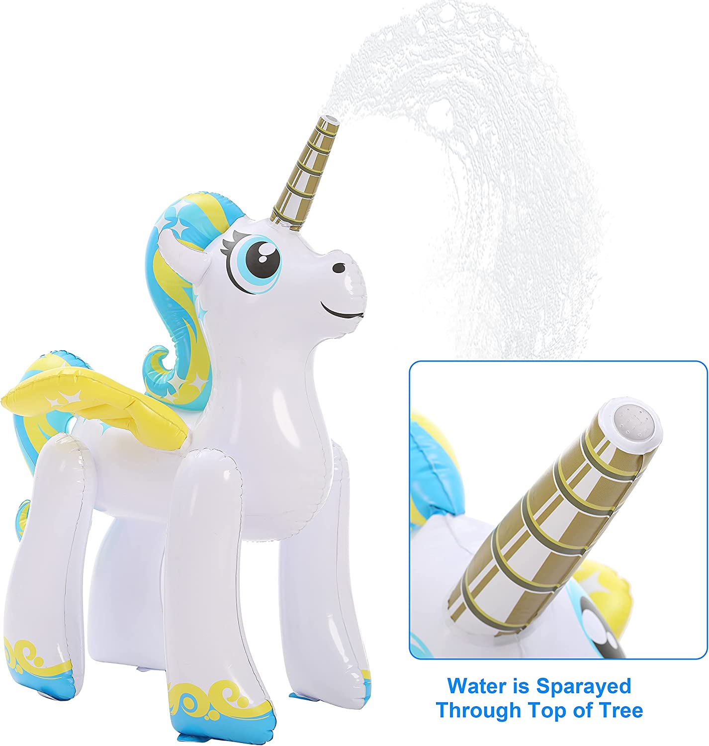 Inflatable Unicorn Yard Sprinkler, Inflatable Water Toy, Unicorn Rainbow Sprinkler for Kids with Wings, Summer Outdoor Fun, Lawn Sprinkler Toy for Kids 2 Pack