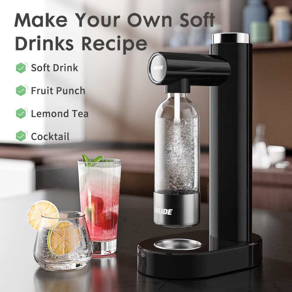 SNLIDE Soda Maker, Soda Water Machine with 1000ML Pet Bottle & DIY Stickers, Easy to Operate, Sparkling Water Maker for Home, with One 60L CO2 Exchange Carbonator