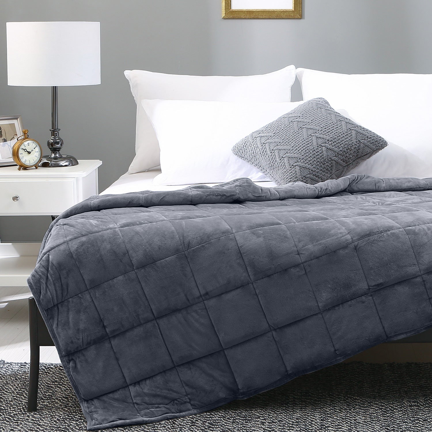 Sedona House 15lb Silky Velvet Weighted Blanket, Reversible Design, 48X72, Color options: Blue or Dark Grey
