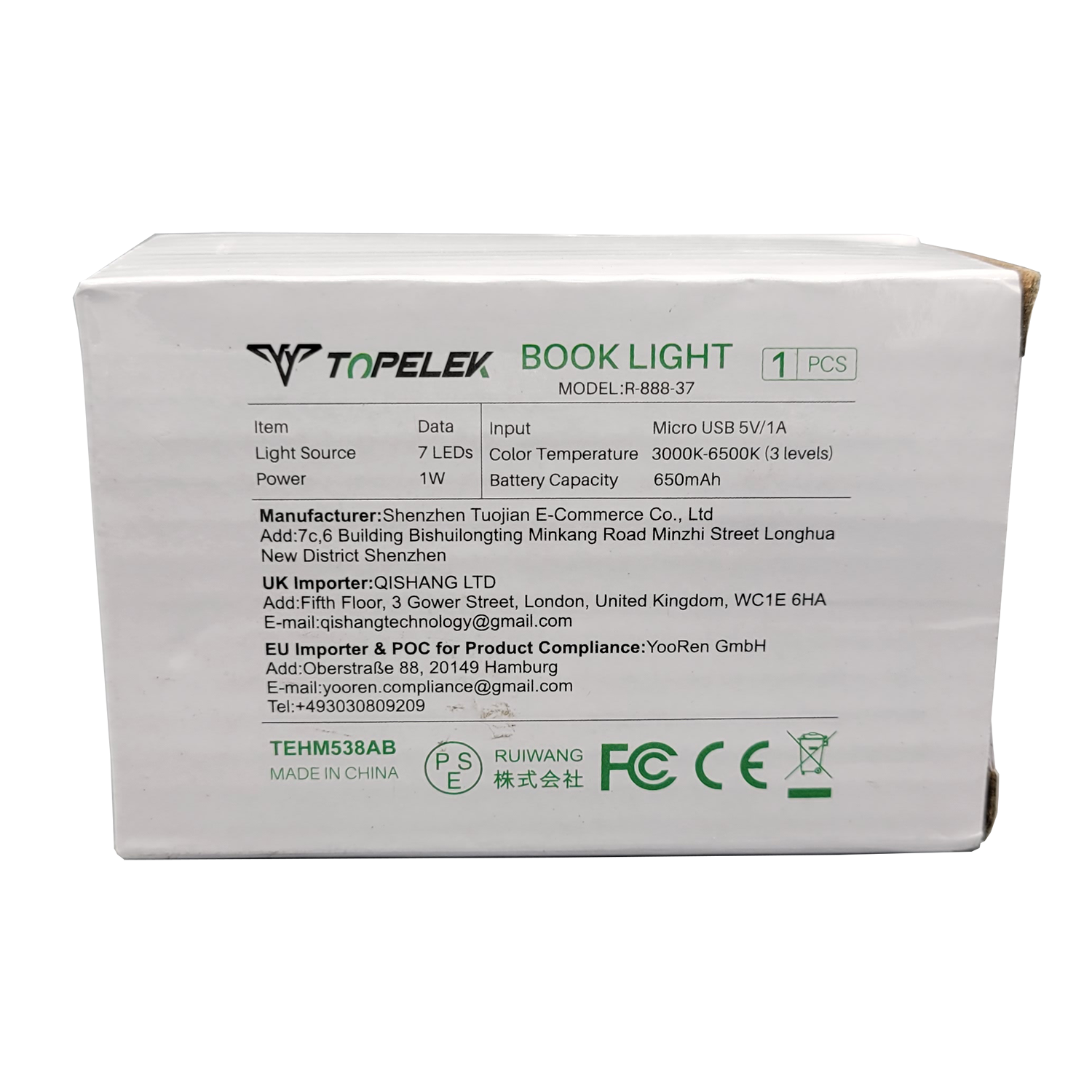 TOPELEK 7 LED Reading Light with 9-Level Brightness, Easy Clip On Reading Lamp, FOB KS