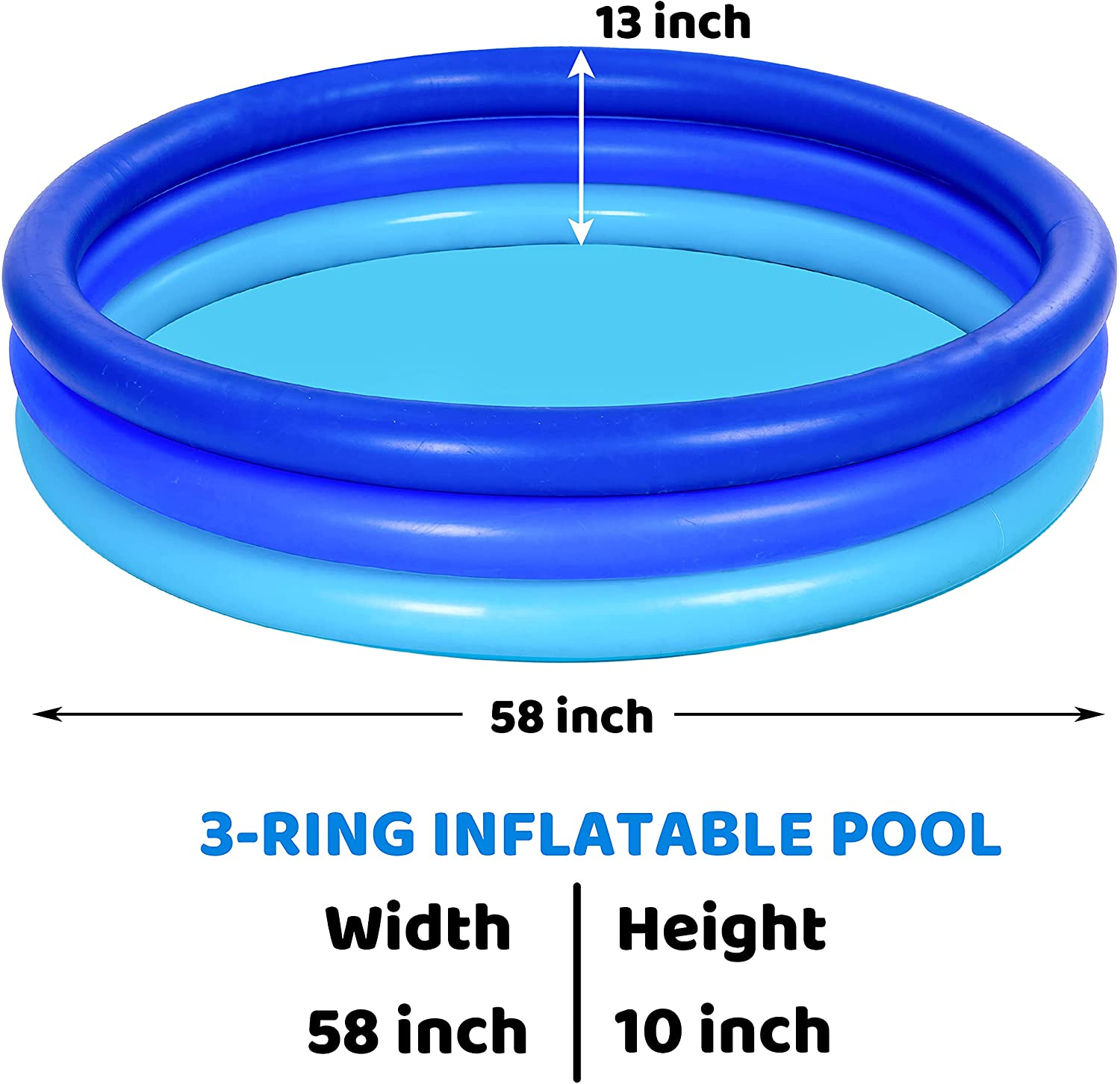 SLOOSH 2 Pack 58 x 13 Blue Inflatable Kiddie Pool Set, Baby Swimming Pool Kids Water Pool