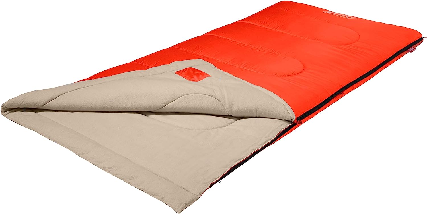 Coleman Oak Point Big & Tall Sleeping Bag, Cool-Weather 30F Sleeping Bag for Adults, No-Snag Zipper with Stuff Sack Included, Machine Washable Fits Adults Up To 6ft 4in Tall Orange