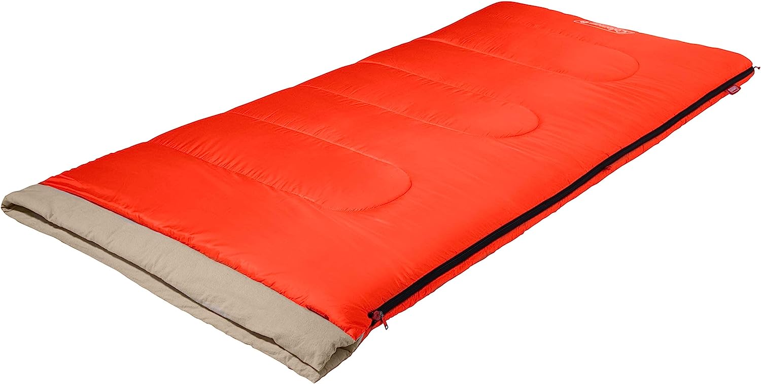 Coleman Oak Point Big & Tall Sleeping Bag, Cool-Weather 30F Sleeping Bag for Adults, No-Snag Zipper with Stuff Sack Included, Machine Washable Fits Adults Up To 6ft 4in Tall Orange