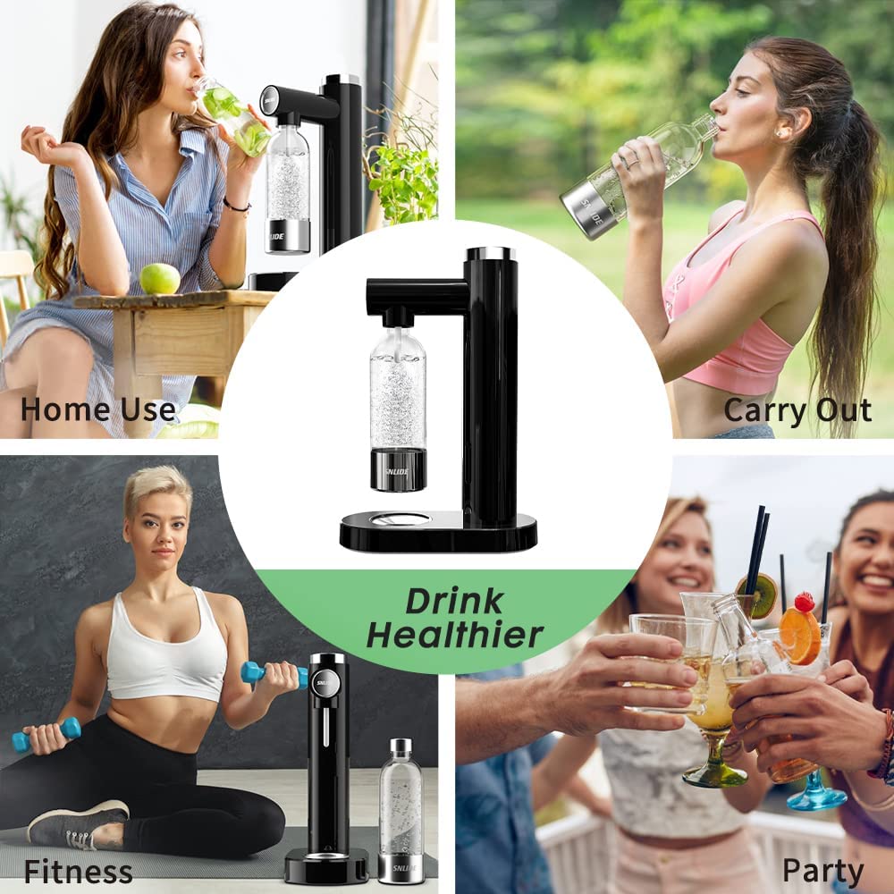 SNLIDE Soda Maker, Soda Water Machine with 1000ML Pet Bottle & DIY Stickers, Easy to Operate, Sparkling Water Maker for Home, with One 60L CO2 Exchange Carbonator