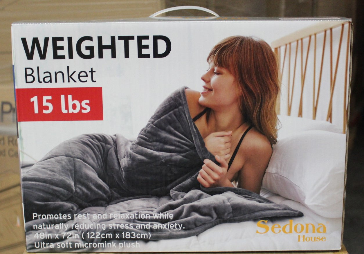 Sedona House 15lb Silky Velvet Weighted Blanket, Reversible Design, 48X72, Color options: Blue or Dark Grey