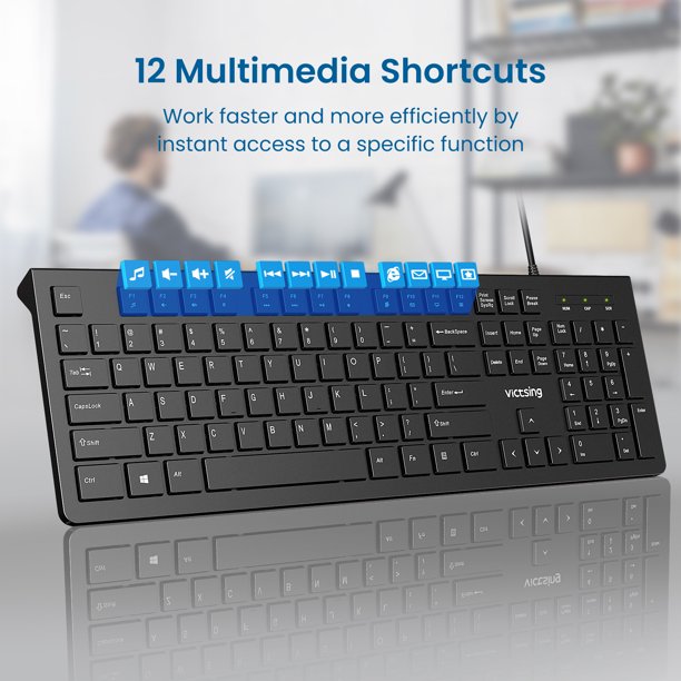 VicTsing Wired Keyboard Slim, Computer Keyboard USB Keyboard with Foldable Stand, FOB KS
