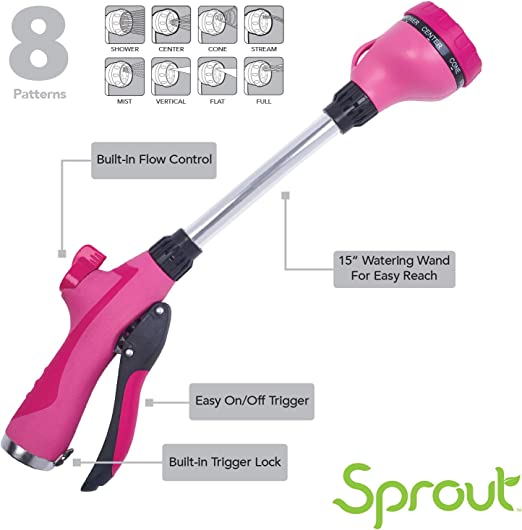 Sprout 8-Pattern 15" Watering Wand, Assorted Colors