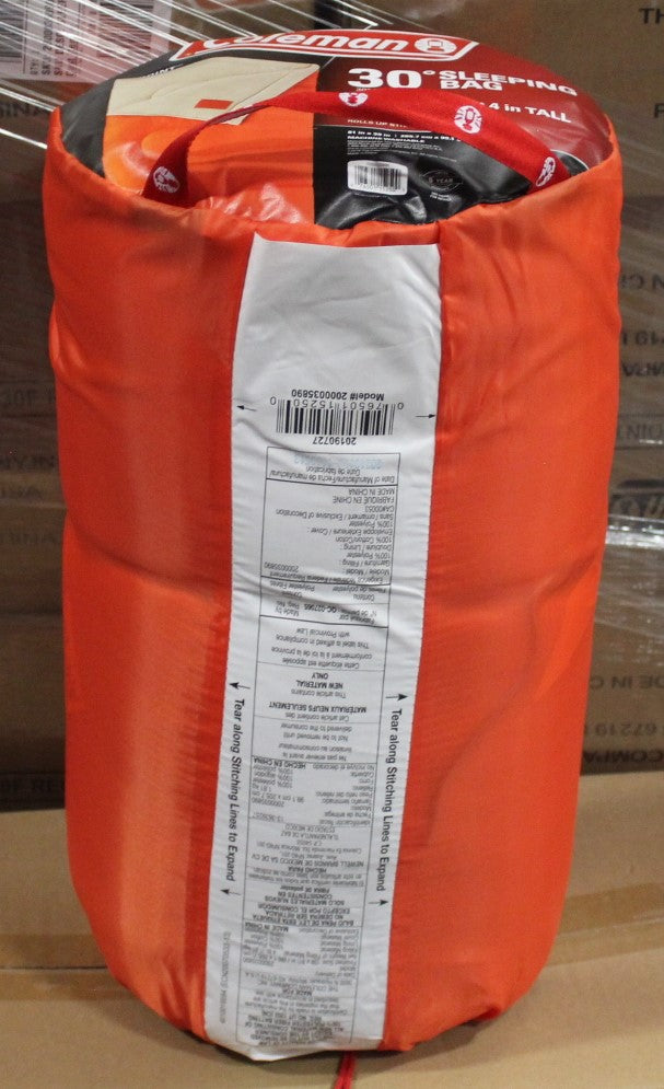 Coleman Oak Point Big & Tall Sleeping Bag, Cool-Weather 30F Sleeping Bag for Adults, No-Snag Zipper with Stuff Sack Included, Machine Washable Fits Adults Up To 6ft 4in Tall Orange
