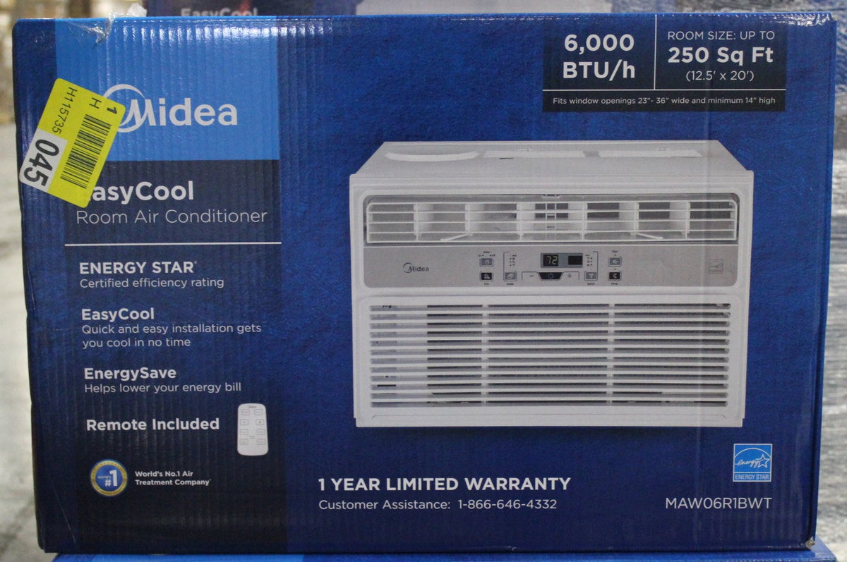 MIDEA MAW06R1BWT Window Air Conditioner 6000 BTU Easycool AC (Cooling Dehumidifier and Fan Functions) for Rooms up to 250 Sq ft. with Remote Control 6000 White