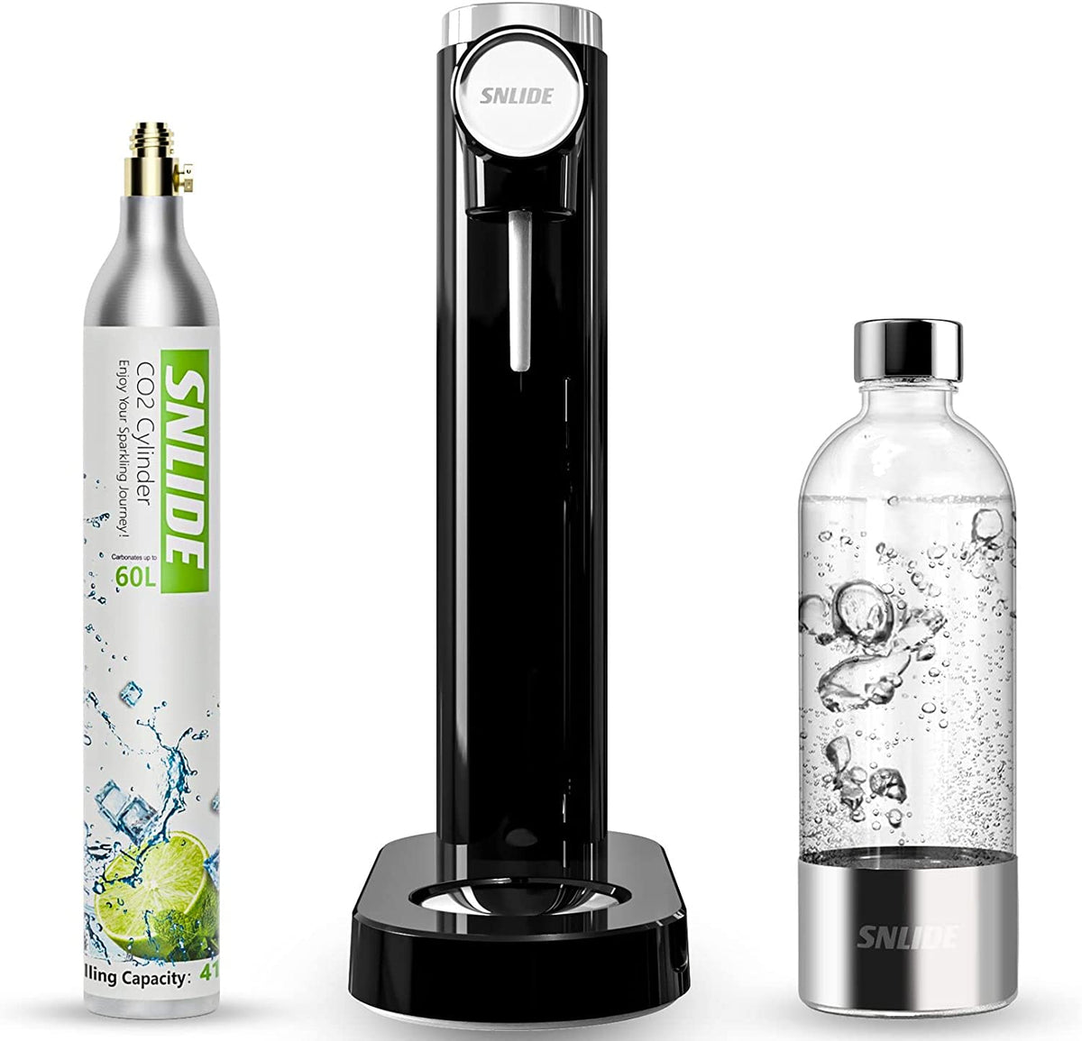 SNLIDE Soda Maker, Soda Water Machine with 1000ML Pet Bottle & DIY Stickers, Easy to Operate, Sparkling Water Maker for Home, with One 60L CO2 Exchange Carbonator
