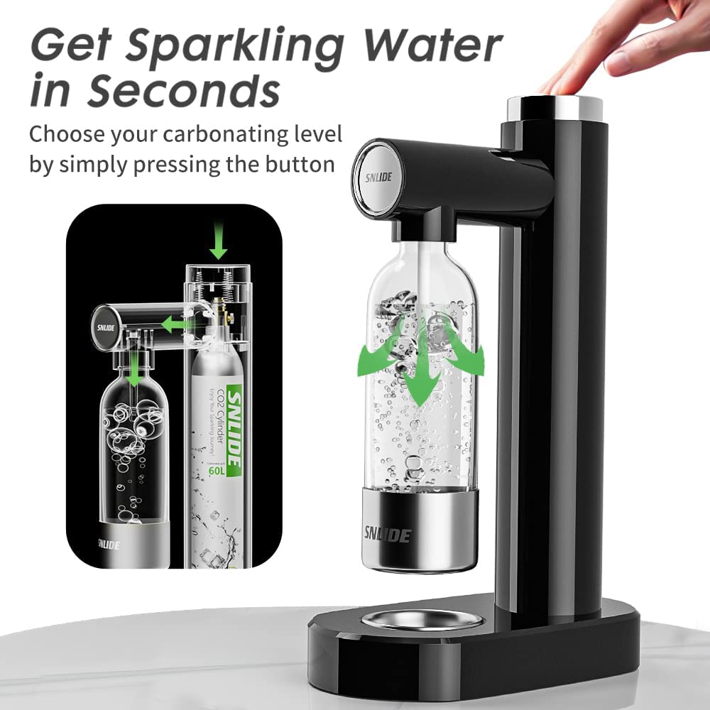 SNLIDE Soda Maker, Soda Water Machine with 1000ML Pet Bottle & DIY Stickers, Easy to Operate, Sparkling Water Maker for Home, with One 60L CO2 Exchange Carbonator
