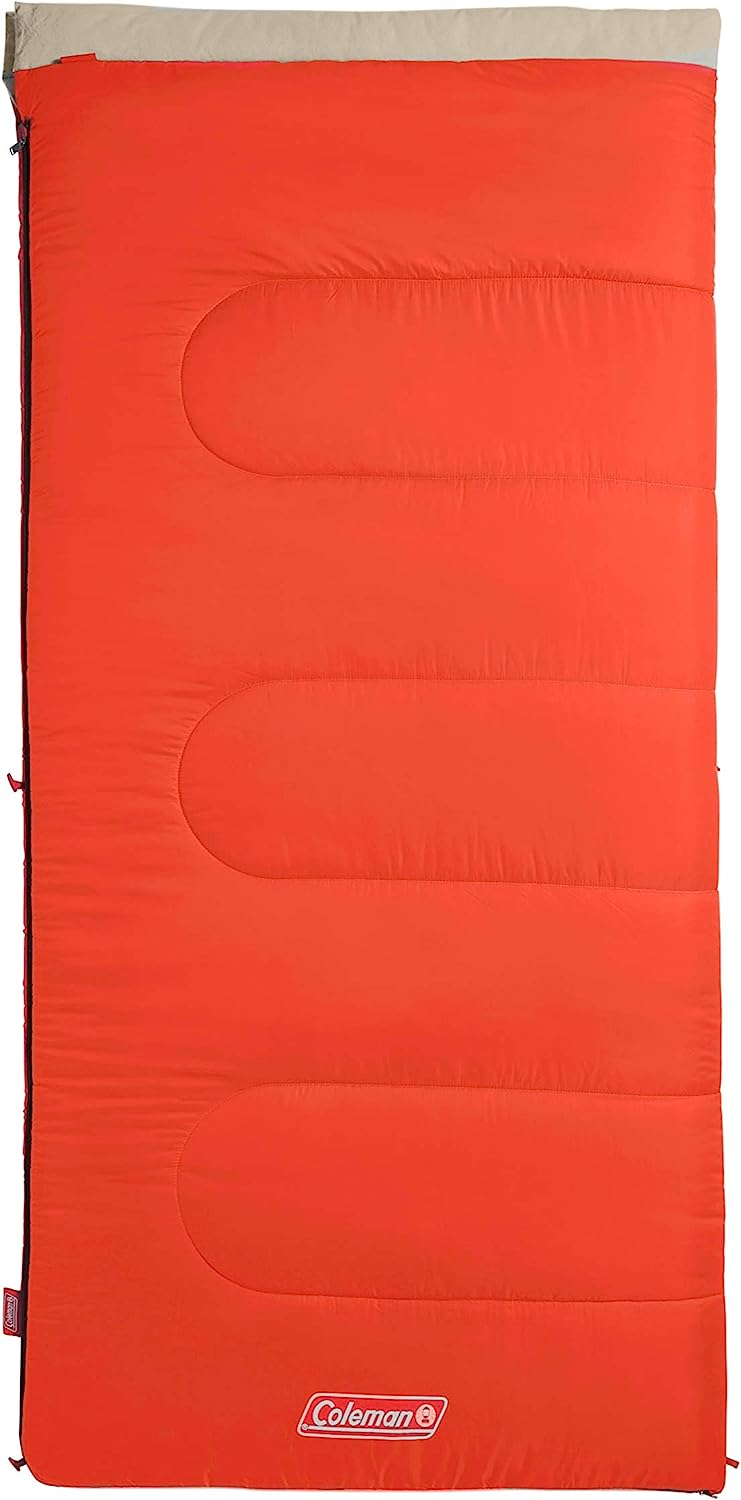 Coleman Oak Point Big & Tall Sleeping Bag, Cool-Weather 30F Sleeping Bag for Adults, No-Snag Zipper with Stuff Sack Included, Machine Washable Fits Adults Up To 6ft 4in Tall Orange