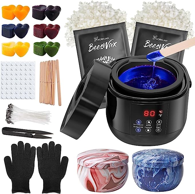Korkaun Candle Making Kit, Beeswax Candle Making kit for Adults, Candle Making Supplies with Non-Stick Pot and 4oz. Tins, DIY Full Flameless Wax Melter for Candle Making.