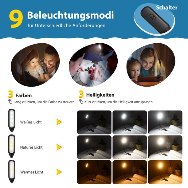 TOPELEK 7 LED Reading Light with 9-Level Brightness, Easy Clip On Reading Lamp, FOB KS