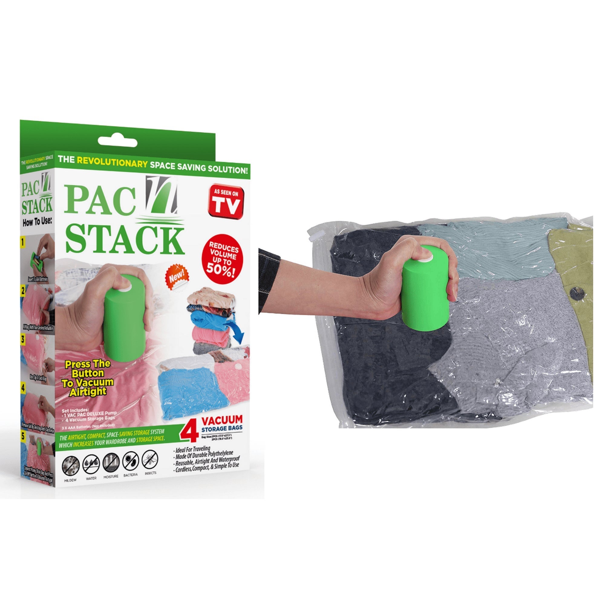 Pac N Stack PAC 'N STACK - Handheld Vacuum Sealing Storage Bags with Pump