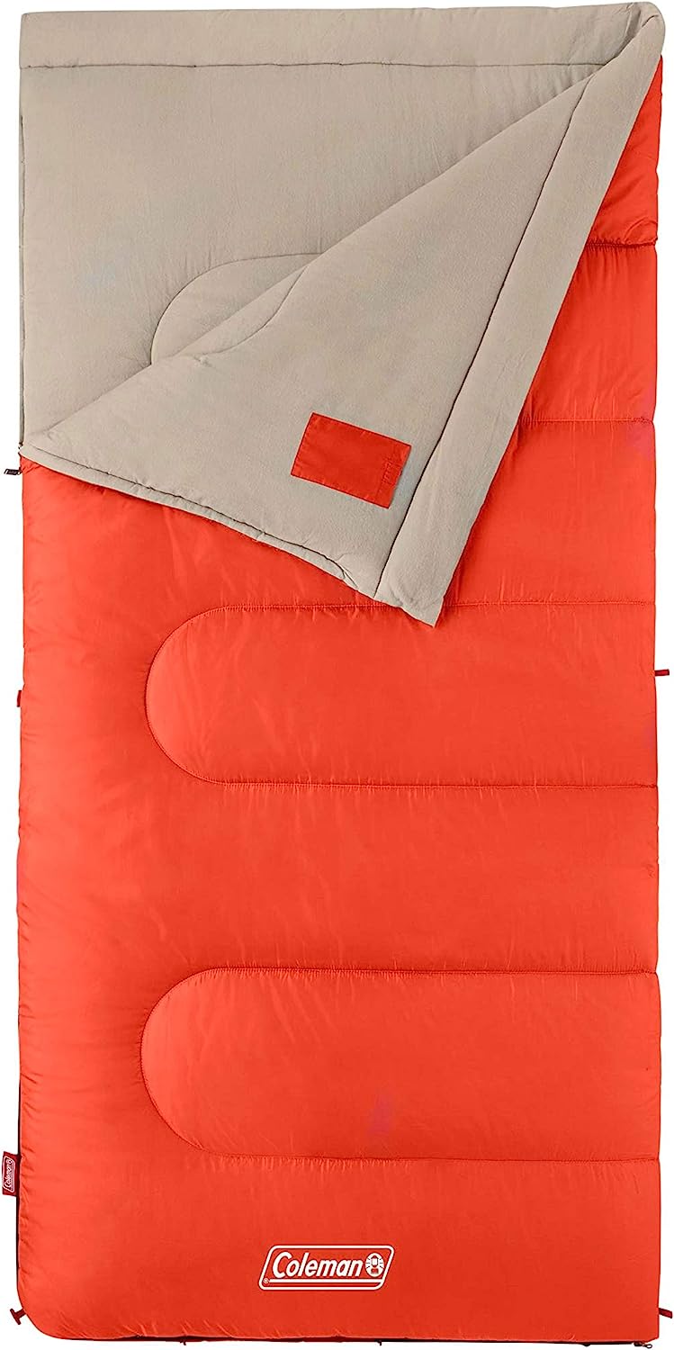 Coleman Oak Point Big & Tall Sleeping Bag, Cool-Weather 30F Sleeping Bag for Adults, No-Snag Zipper with Stuff Sack Included, Machine Washable Fits Adults Up To 6ft 4in Tall Orange